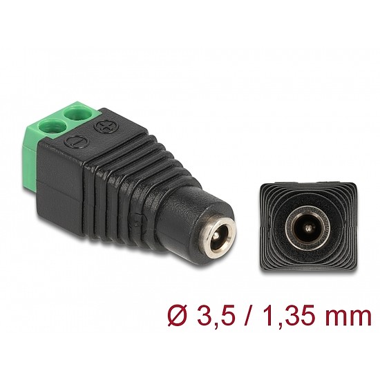Delock Adapter, DC, 1,35 x 3,5 mm, csatlakozóhüvely > 2 tűs csatlakozóblokk (66730)