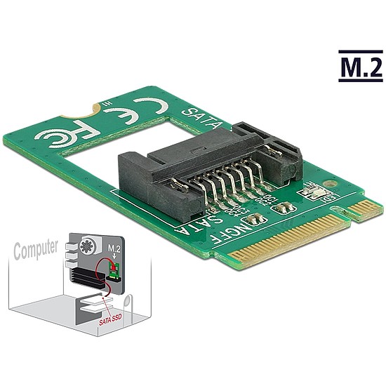 Delock Adapter, M.2 aljzat B nyílással, csatlakozódugó > 7 tus SATA - formatényezo (2242) (62876)