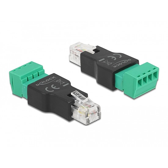 Delock adapter RJ11/14 apa csatlakozó a 4 tűs 2-részes terminálblokkhoz (66527)