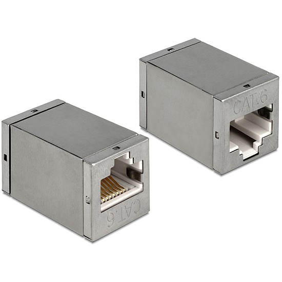 Delock Adapter, RJ45-aljzat > RJ45-aljzat, Cat.6 STP kompakt ezüst (86250)