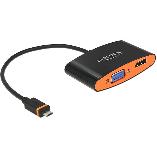 Delock Adapter SlimPort / MyDP dugós csatlakozóval > HDMI / VGA csatlakozóhüvellyel + Micro USB csat (65561)