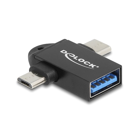 Delock Adapter USB 10 Gbps 2 az 1-ben A-típusú USB anya - USB Type-C apa + Mikro-B USB apa OTG