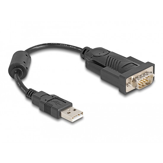 Delock Adapter USB 2.0 A-típusú - 1 x soros RS-232 D-Sub 9 tűs apa ferrit maggal 0,25 m (61549)