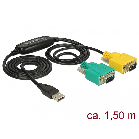 Delock Adapter, USB 2.0 A-típusú > 2 db soros DB9 RS-232 (63466)