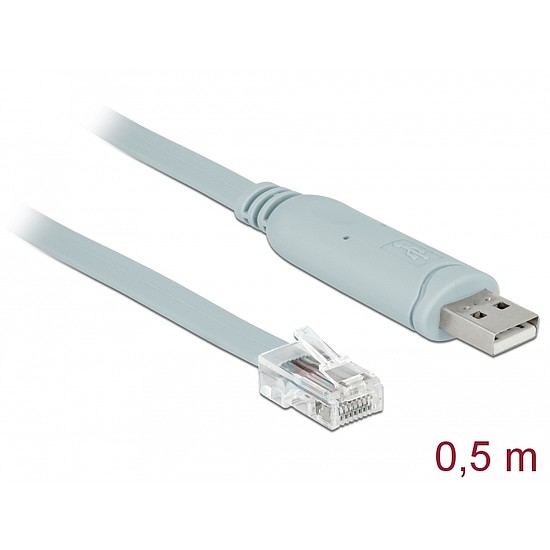 Delock Adapter USB 2.0 A-típusú apa > 1 x soros RS-232 RJ45 apa 0,5 m szürke (63920)