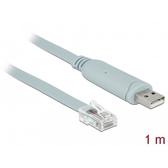 Delock Adapter USB 2.0 A-típusú apa > 1 x soros RS-232 RJ45 apa 1,0 m szürke (63911)