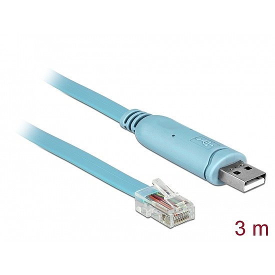 Delock Adapter USB 2.0 A-típusú apa > 1 x soros RS-232 RJ45 apa 3,0 m kék (63289)