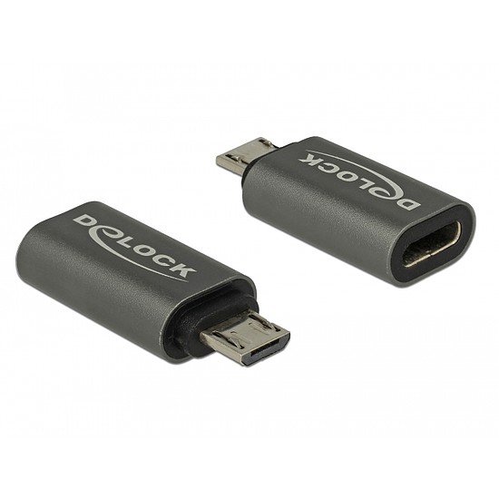 Delock Adapter USB 2.0 Micro-B apa - USB Type-C 2.0 anya adapter antracit (65927)