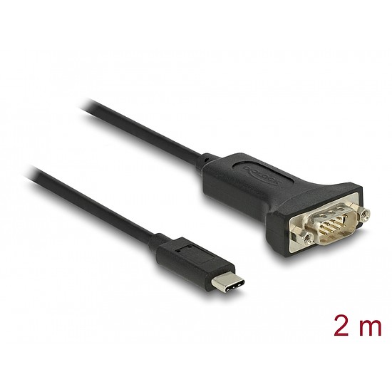 Delock Adapter USB Type-C - 1 x soros RS-232 D-Sub 9 tűs apa anyacsavarokkal 2 m (64196)