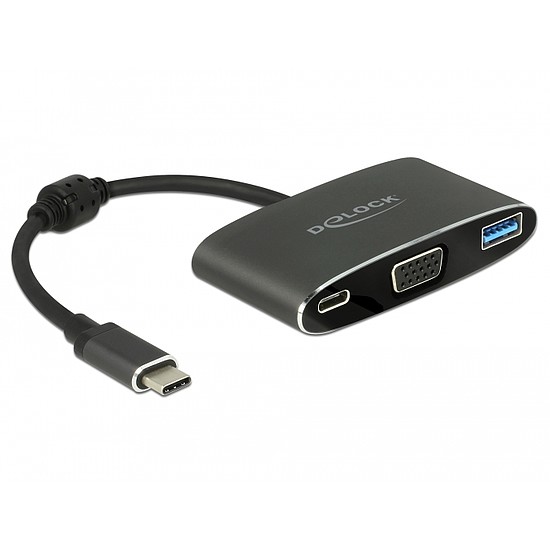 Delock Adapter USB Type-C apa > VGA anya (DP Alt mód) + USB A-típusú + USB Type-C PD (62992)