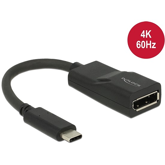 Delock Adapter USB Type-C csatlakozódugóval > Displayport csatlakozóhüvellyel (DP váltakozó mód) 4K (62748)