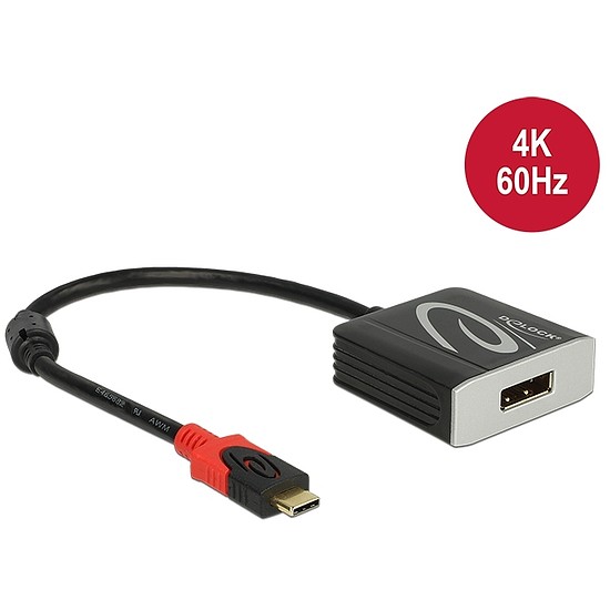 Delock Adapter USB Type-C csatlakozódugóval > Displayport csatlakozóhüvellyel (DP váltakozó mód) 4K (63312)