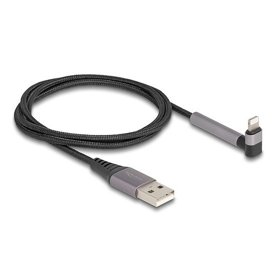 Delock Adat és töltő kábel A-típusú USB - Lightning iPhone , iPad , iPod eszközökhöz hajlított álló funkcióval, fekete és 1,5 m hosszú, Mfi