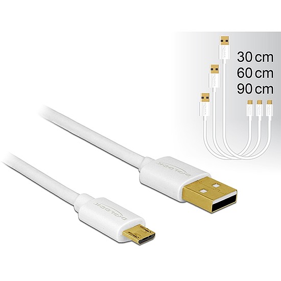 Delock Adat- és tölto kábel USB 2.0 A-típusú csatlakozóval > USB 2.0 Micro B típusú csatlakozó 3 db (83679)