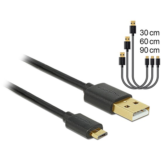 Delock Adat- és tölto kábel USB 2.0 A-típusú csatlakozóval > USB 2.0 Micro B típusú csatlakozó 3 db (83680)