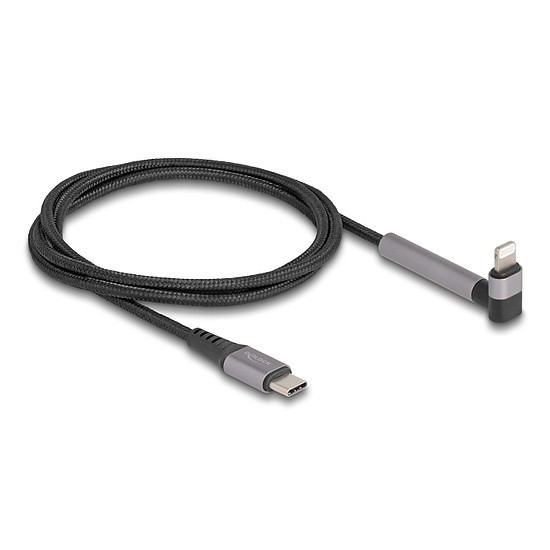 Delock Adat és töltő kábel USB Type-C - Lightning iPhone , iPad , iPod eszközökhöz hajlított álló funkcióval, fekete és 1,5 m hosszú, Mfi