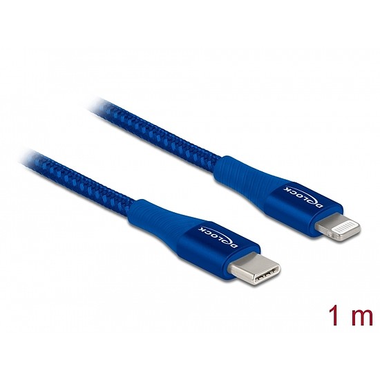 Delock Adat- és töltőkábel USB Type-C - Lightning iPhone , iPad és iPod készülékhez kék 1 m MFi (85416)