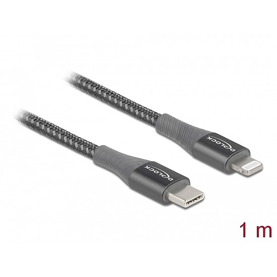 Delock Adat- és töltőkábel USB Type-C - Lightning iPhone , iPad és iPod készülékhez szürke 1 m M (86631)