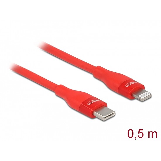 Delock Adat- és töltőkábel USB Type-C - Lightning iPhone , iPad és iPod készülékhez piros 0,5 m (86633)
