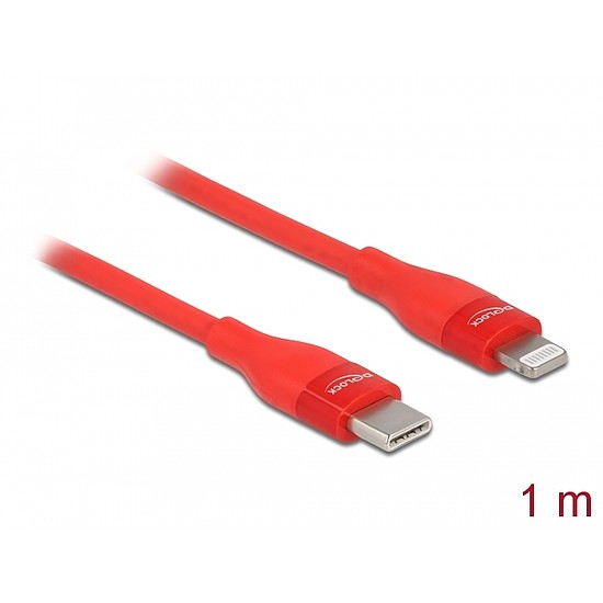 Delock Adat- és töltőkábel USB Type-C - Lightning iPhone , iPad és iPod készülékhez piros 1 m MF (86634)