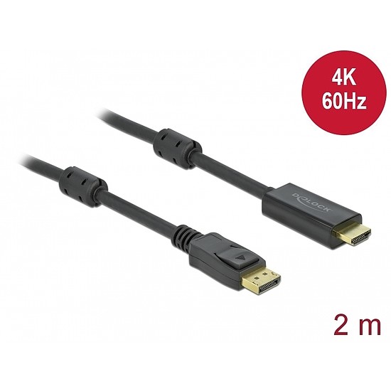 Delock Aktív DisplayPort 1.2 - HDMI kábel 4K 60 Hz 2 méter hosszú (85956)