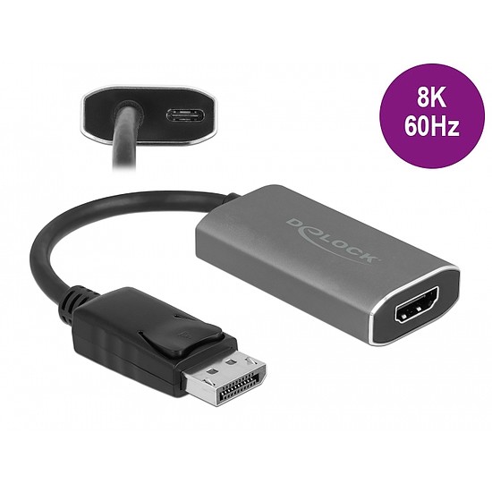 Delock Aktív DisplayPort 1.4 - HDMI adapter 8K HDR funkcióval (63118)