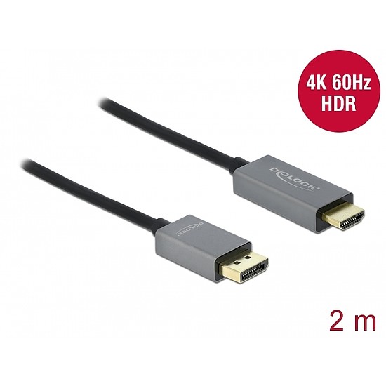 Delock Aktív DisplayPort 1.4 - HDMI kábel 4K 60 Hz (HDR) 2 méter hosszú (85929)
