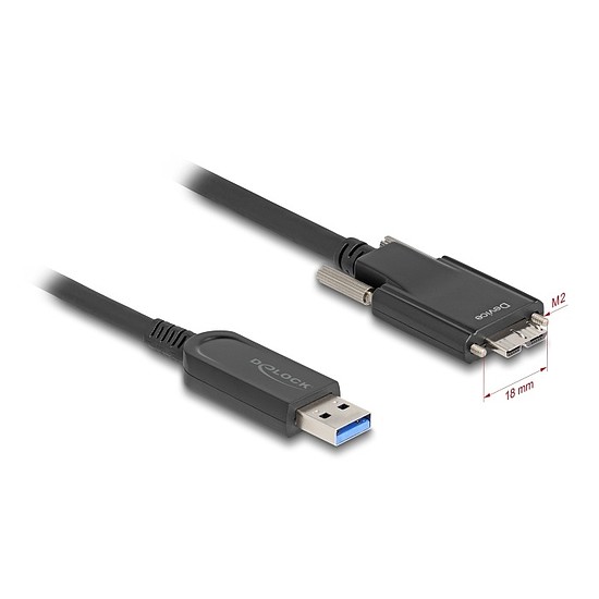 Delock Aktív optikai kábel USB 10 Gbps-A apa > USB 10 Gbps Micro-B Típusú dugó csavarokkal ellátott 5 m