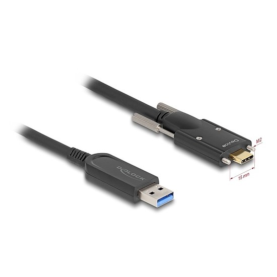 Delock Aktív optikai kábel USB 10 Gbps-A apa - USB Type-C apa csatlakozó csavarokkal az oldalain, 10 m