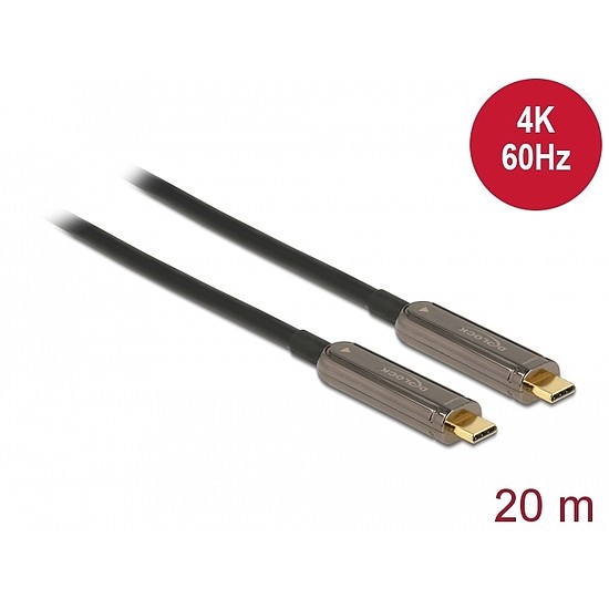 Delock Aktív optikai video kábel USB-C csatlakozóval 4K 60 Hz 20 m hosszú (84122)