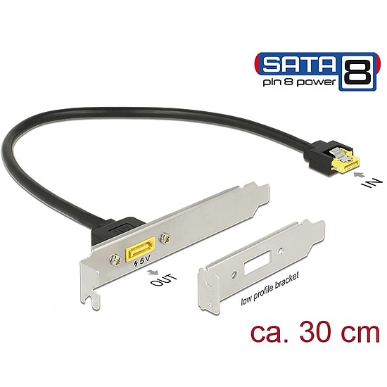 Delock Alaplapi bővítő hely hátlapja 6 Gb/s SATA belső kimeneti > SATA 8 tűs tápcsatlakozó,apa, küls (84952)