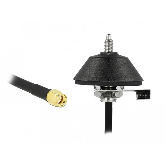Delock Antenna base M6 with connection cable RG-58 C/U 3 m SMA plug black (12589)