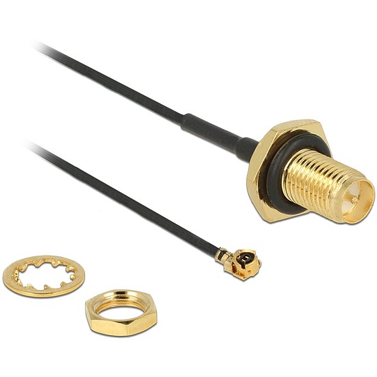 Delock Antenna Cable RP-SMA Jack Bulkhead > MHF / U.FL-LP-068 Compatible Plug 100 mm 1.13 thread len (89584)