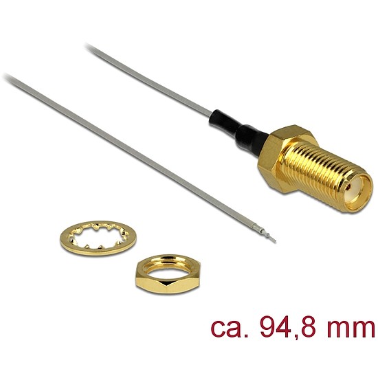 Delock Antenna Cable SMA jack bulkhead > open end tinned 1.37 , 94.8 mm thread length 10 mm (89600)