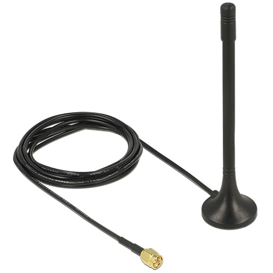 Delock Antenna ISM 433 MHz SMA 2 dBi 2 m RG-174 omnidirectional fixed magnetic base black (89490)