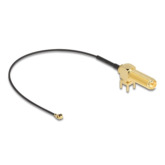 Delock Antenna kábel RP-SMA 90 PCB anya válaszfali csatlakozóval apa I-PEX Inc., MHF I-dugó 1.13 15 cm menethossz 15 mm