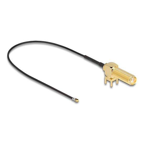 Delock Antenna kábel SMA 90 PCB anya válaszfali csatlakozóval apa I-PEX Inc., MHF 4L-dugó 1.13 25 cm menethossz 15 mm