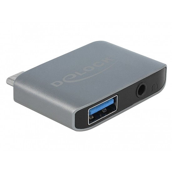 Delock Audio átalakító USB Type-C apa - sztereó jack anya 3,5 mm-es + USB 3,0 A-es anya (63965)