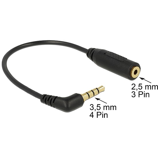 Delock Audio Cable Stereo jack 3.5 mm 4 pin male > Stereo jack 2.5 mm 3 pin female angled (65673)