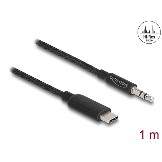 Delock Audio sztereó kábel USB Type-C dugós sztereó csatlakozóval 3,5 mm 3 tűs 1 m fekete (85208)