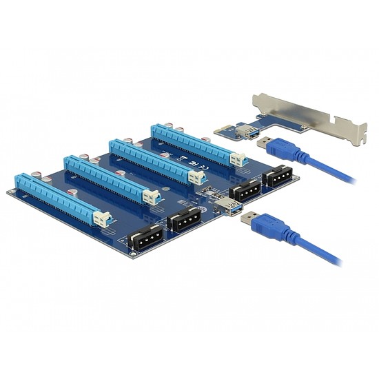 Delock Bővítőkártya PCI Express x1 > 4 x PCIe x16, 60 cm-es USB-kábellel (41427)