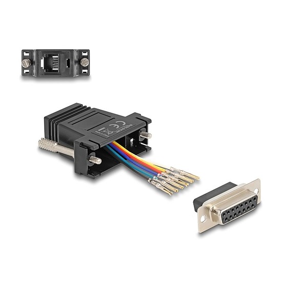 Delock D-Sub 15-tűs anya RJ12 anya összekötő adapter fekete