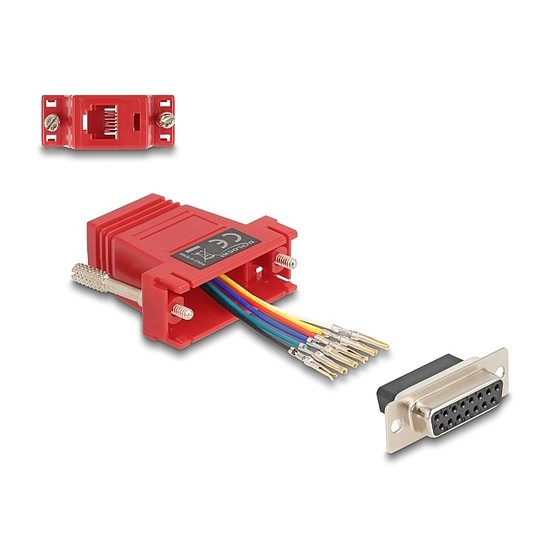 Delock D-Sub 15-tűs anya RJ12 anya összekötő adapter piros