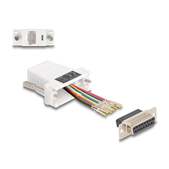 Delock D-Sub 15-tűs anya RJ45 anya összekötő adapter fehér