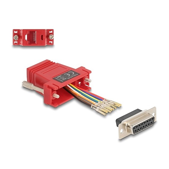 Delock D-Sub 15-tűs anya RJ45 anya összekötő adapter piros