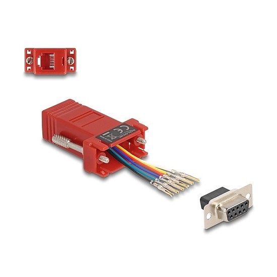 Delock D-Sub 9-tűs anya RJ12 anya összekötő adapter piros
