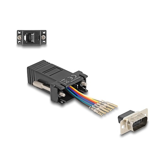 Delock D-Sub 9-tűs dugó RJ12 anya összekötő adapter fekete