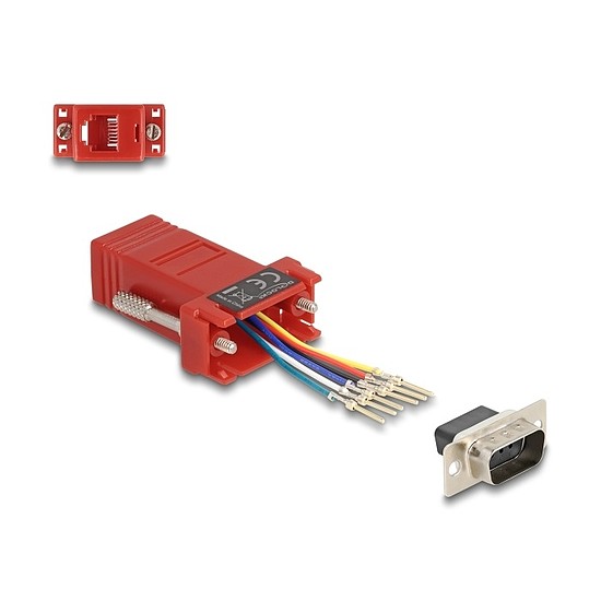 Delock D-Sub 9-tűs dugó RJ12 anya összekötő adapter piros