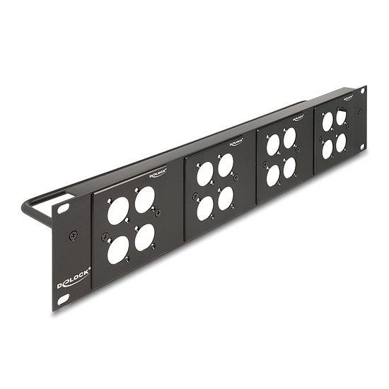 Delock D-típusú 19 Patch Panel 4 D-típusú lemezzel 86 x 86 mm méretű és 4 port 2U fekete