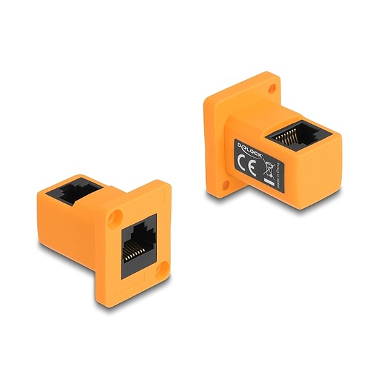 Delock D-típusú Modul RJ45 anya anya 90 fokban hajlított narancssárga
